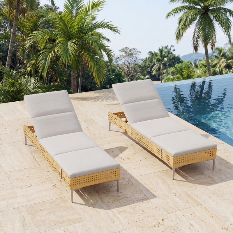 Outdoor Wicker Chaise Lounge With Cushions(Set Of 2)