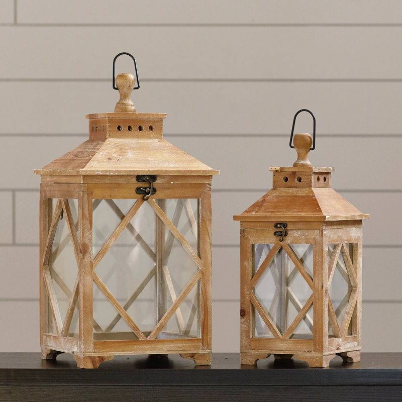 21'' H Wood Tabletop Candle Lantern