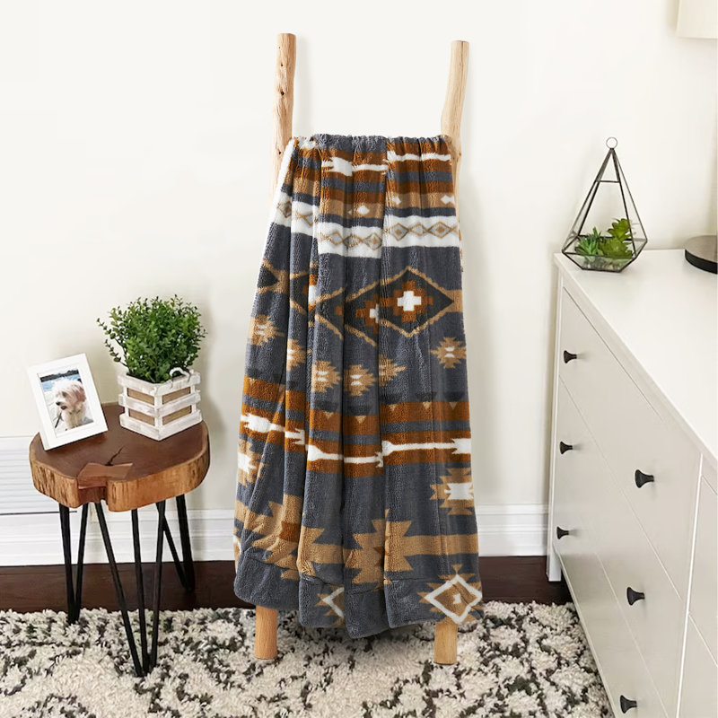Jeté en microfibre Rustic Aztec, Cendré, L 80 po x l 60 po