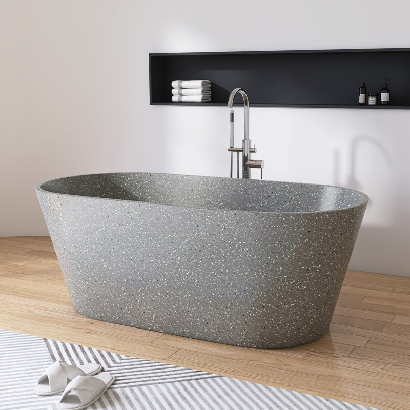 Baignoire autoportante en pierre de trempage 59 "X 29", Gris blanc