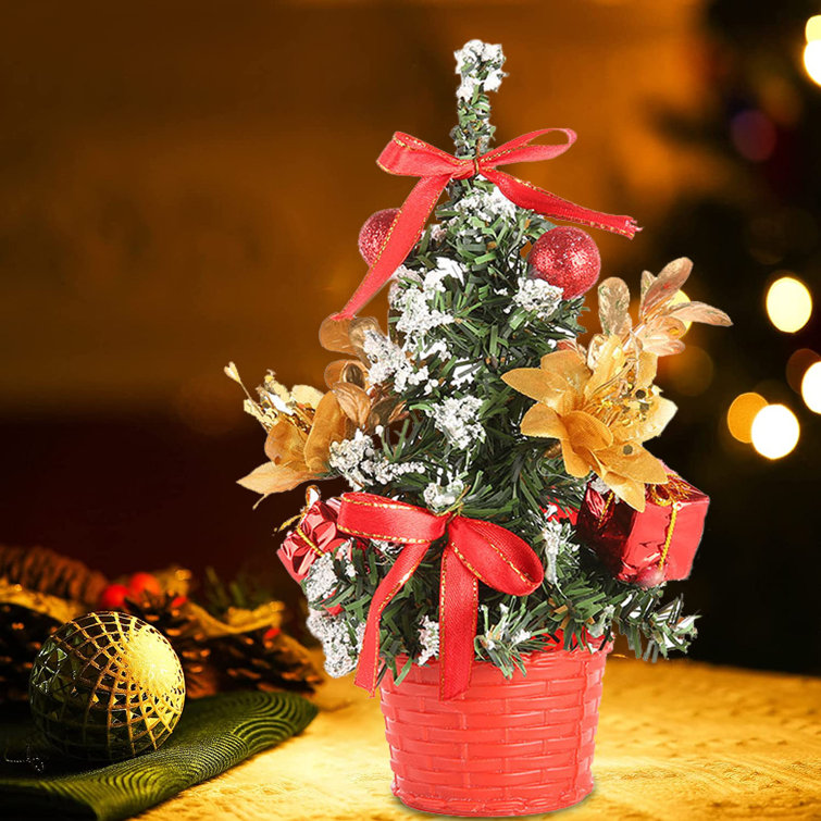20cm Artificial Mini Tabletop Christmas Tree with Ornaments The Holiday Aisle Color: Red, Size: 15.93 H x 3.93 W x 3.93 D