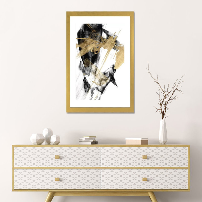 « Glam & Black I » par Jennifer Goldberger-impression, H 24 po x l 16 po x P 1 po, Papier encadré doré