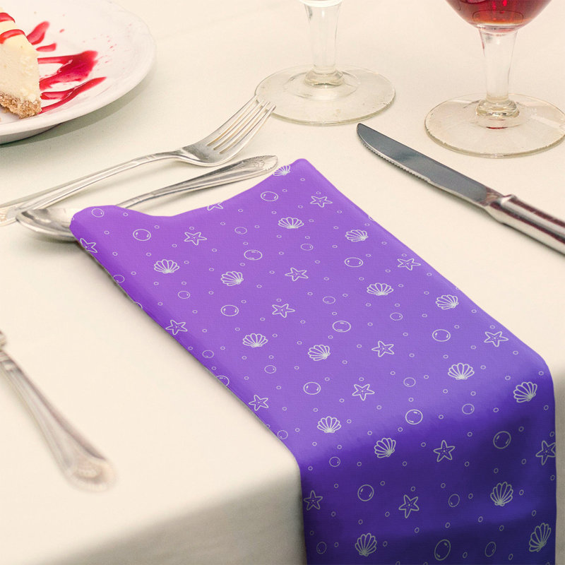 Serviette en coton à motif coquillage, Bleu / Mauve, H 0,1 po x l 10 po x P 10 po, Sergé de coton
