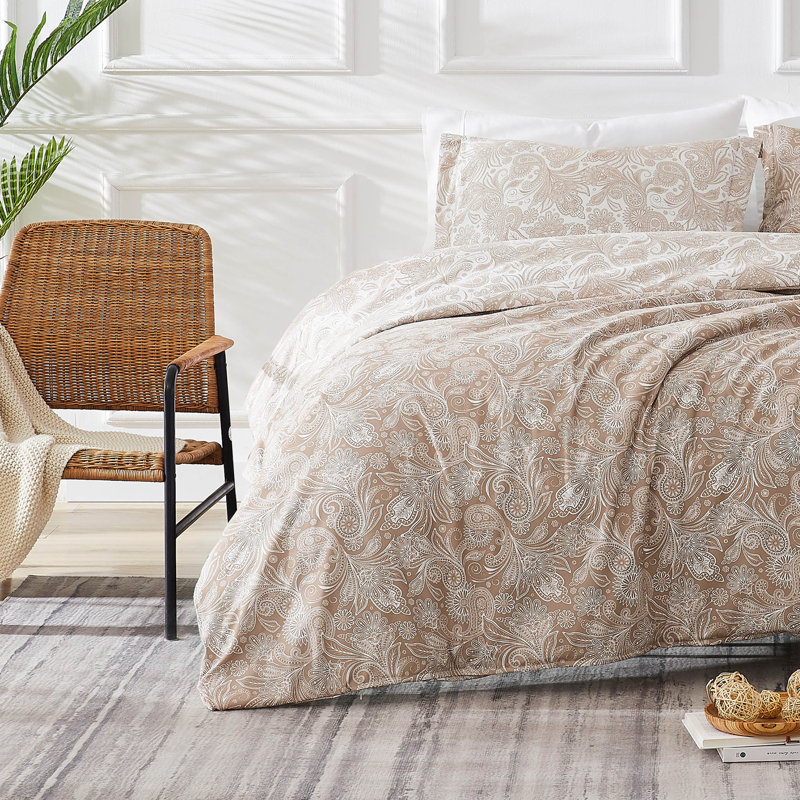 Paisley Taupe and Blue Microfiber Twin/Twin XL Duvet Cover Set