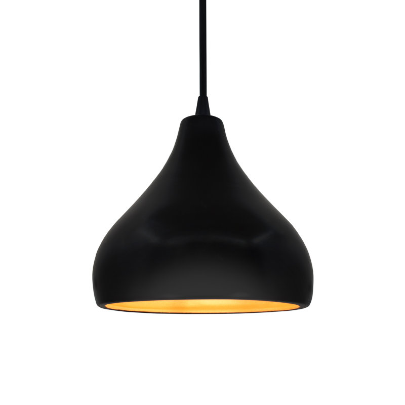 Luminaire suspendu à 1 lumière Meydan, H 7,25 po x l 8 po x P 8 po, Noir carbone mat / or champagne, Noir mat