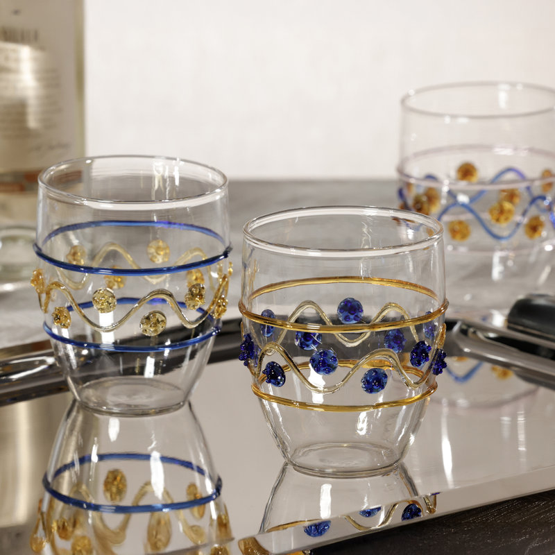 Gobelets en verre Festa Vetro, ensemble de 6, Vert, ambre et bleu