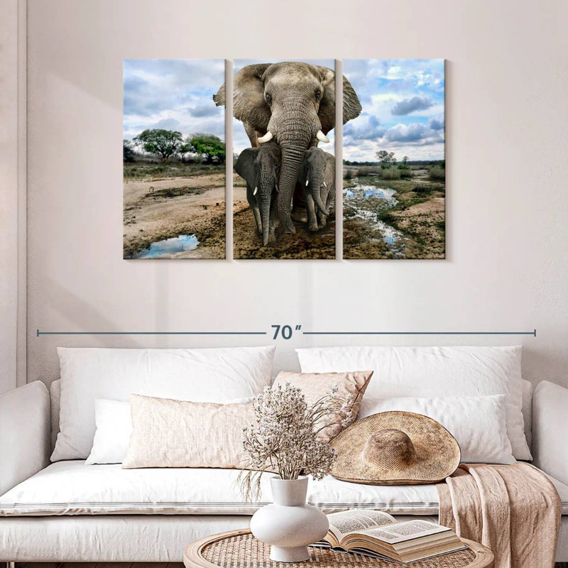 Safari éléphants, H 28 po x l 45 po