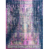 Hand Knotted Abstract Area Rug in Dark Blue/Pink