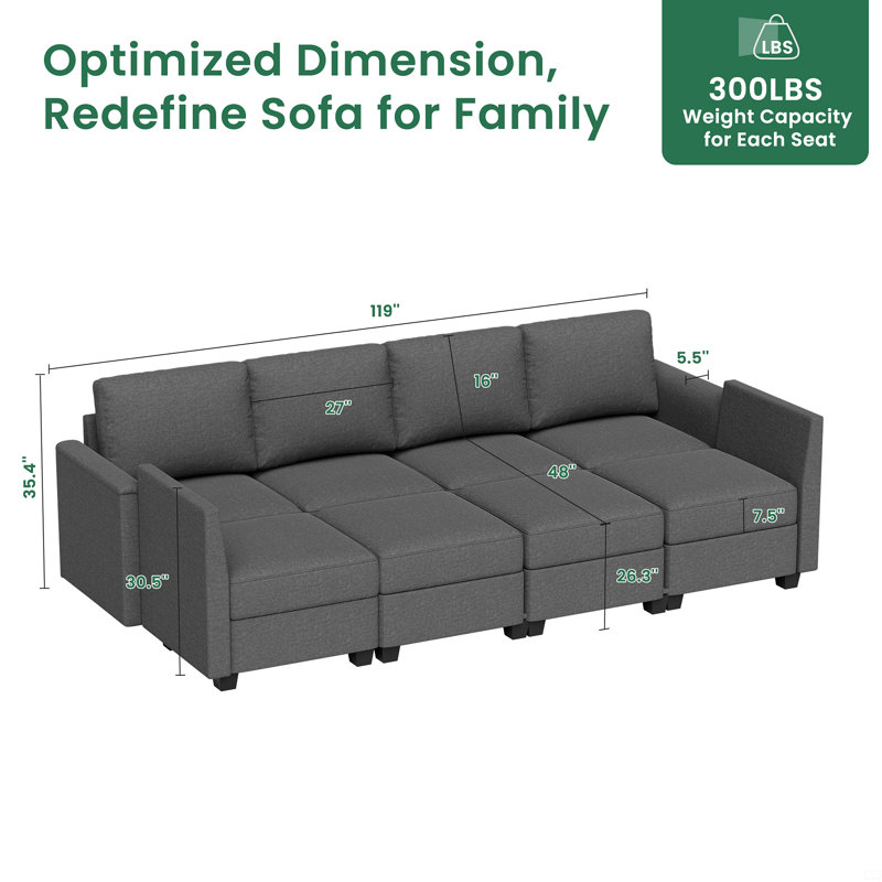 Canapé modulaire à 6 places avec 2 repose-pieds, canapé convertible en forme de U avec rangement