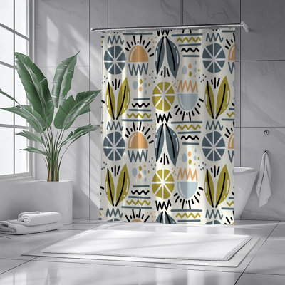 Abstract Geometric Shower Curtain – Playful Modern Pattern For Eclectic & Artistic Bathroom Décor”