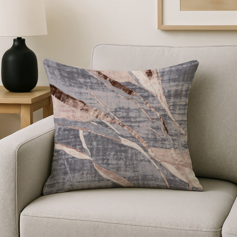 Coussin décoratif intérieur / extérieur gris Modern Modern, Rose abstrait 3, Carré 20 po