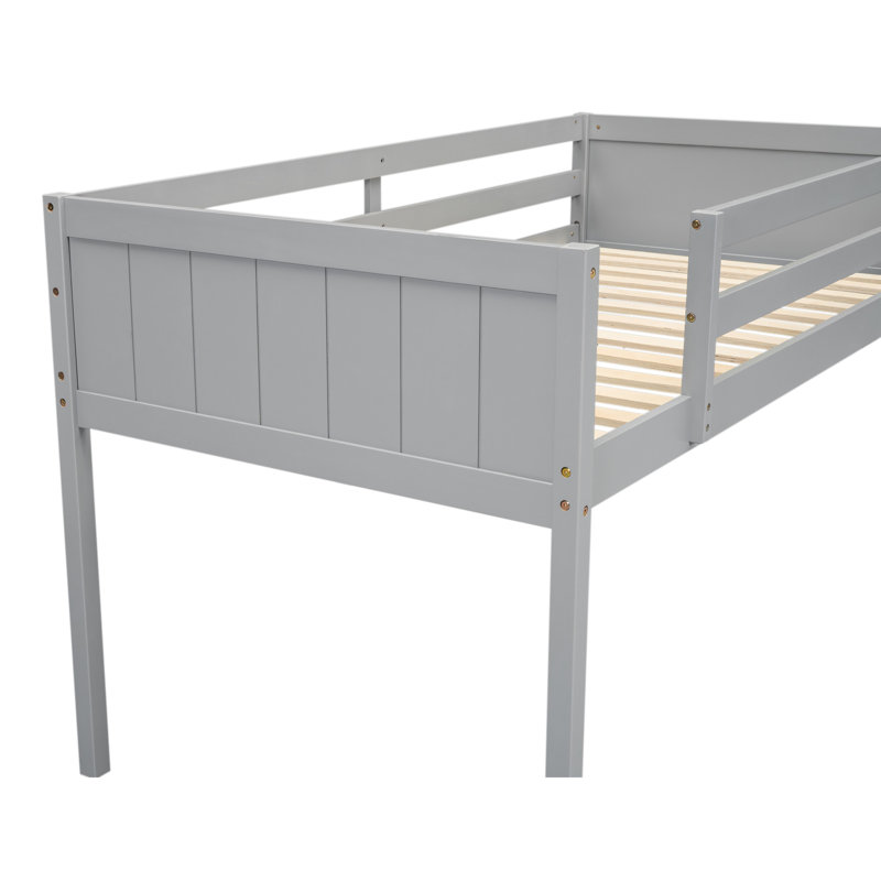 Lit mezzanine simple bas avec bois, gris. Et robuste. Pas de sommier tapissier. Facile à assembler, mobile et gris. Fabrication de +. Ressort requis. Rails de sécurité. Un processus simple. L 79,5 po x H 44,5 po 68,5 lb