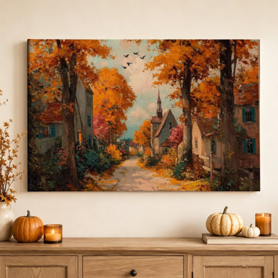Décoration murale « Grange rouge d'automne » - Feuillage d'automne, toile tendue de 40,6 cm x 61 cm, prête à être accrochée dans le salon, la salle à manger ou le bureau.
