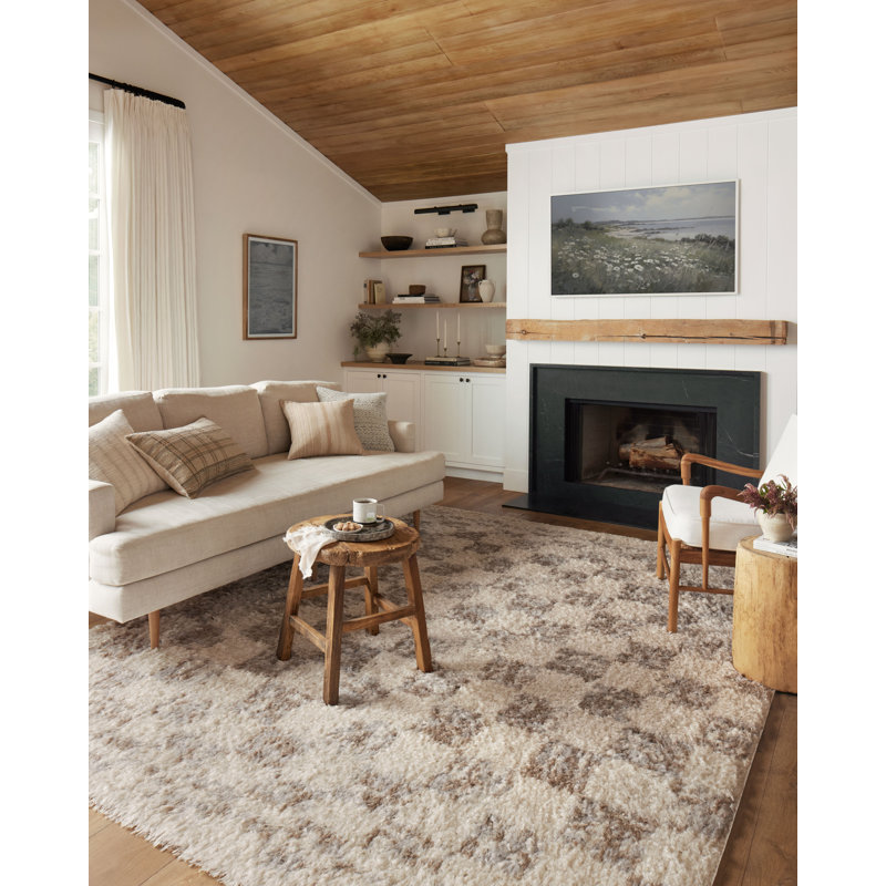 Ivory and Pebble Geometric Synthetic 7'-10" x 10' Area Rug