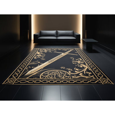 Tapis oriental moelleux et moelleux de style oriental classique à motif oriental noir Oreland