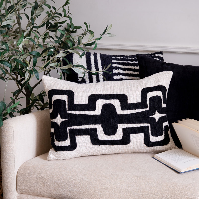 Stacy Garcia Onyx and Ivory Embroidered Rectangular Throw Pillow