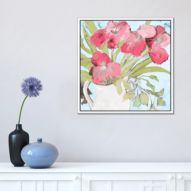 Spring Vase by Robin Maria - Painting on Canvas, 45.72 cm H x 45.72 cm W, White Floater Frame