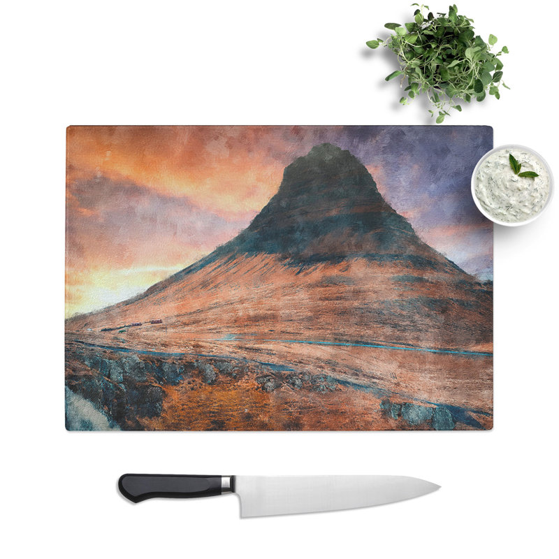 Kirkjufell Mountain in Iceland Painting Chopping Board, 0.4cm H x 20cm W x 28.5cm L