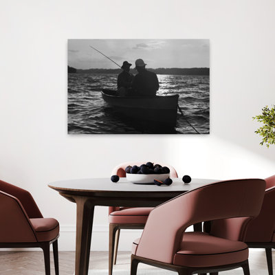 1930S Two Anonymous Men Wearing Hats In Rowboat Fishing Silhouetted At Sunrise Classic Retro Vintage Fish Sunrise Sunset Wall Art