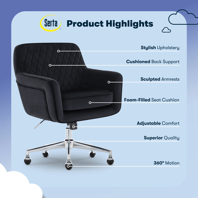 Ashleigh Swivel Office Chair, Chrome, Black Velvet