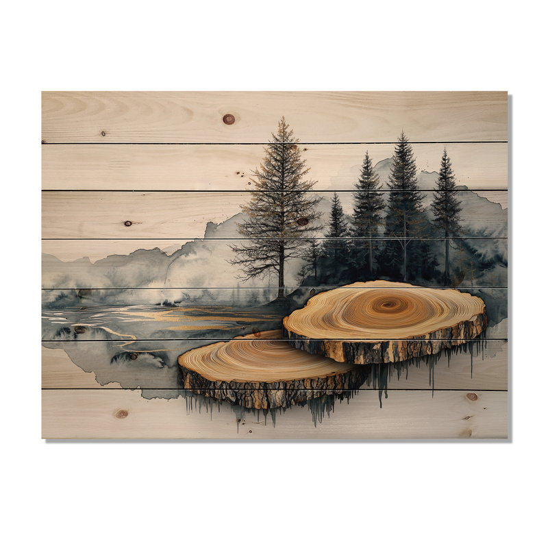 Winter Tree Harmony On Wood Slide II - Décoration murale bois de forêt - sur bois de pin naturel