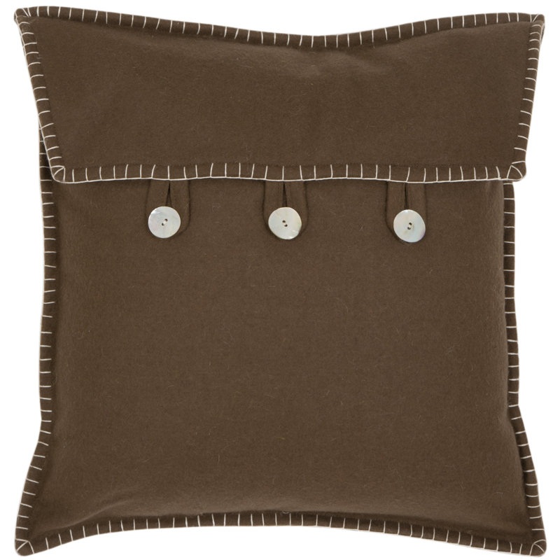Brown Wool Blend Square Throw Pillow Set with Button Closure
