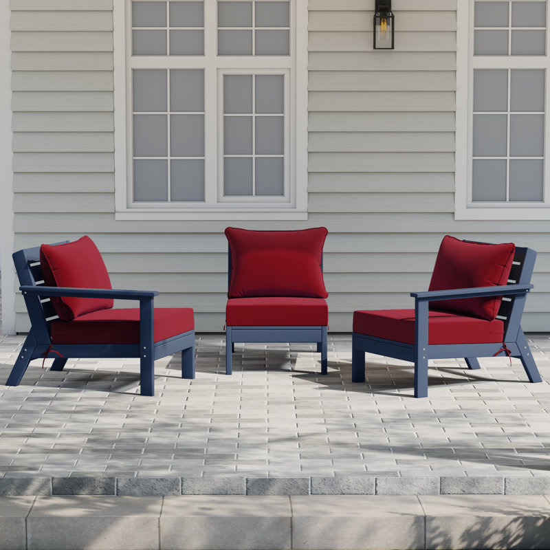 3-Piece Deep Seating Set With Cushions, Red, Navy Blue