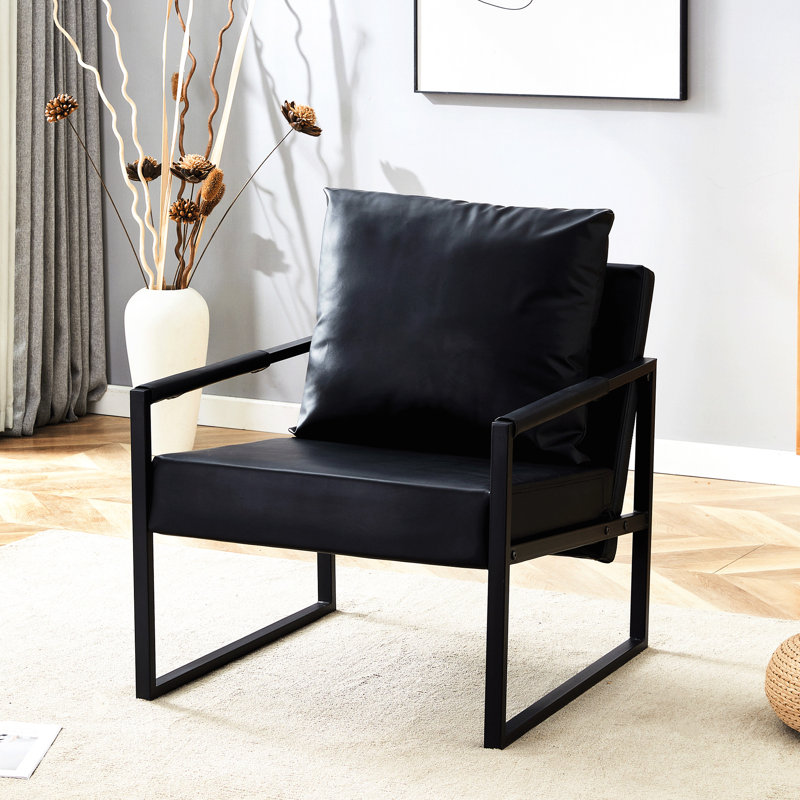 Cadre classique en cuir et métal noir classique - look moderne avec des éléments de conception ergonomiques, dimensions de 27 po x 29,7 po x 29,6 po, surfaces d'assise confortables, travail, applications décoratives polyvalentes