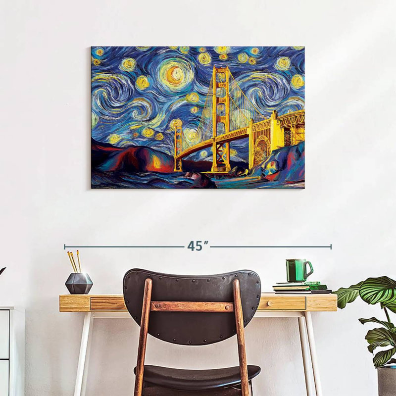 Impression sur toile Golden Gate Bridge Starry Night, H 24 po x l 36 po x P 1,25 po