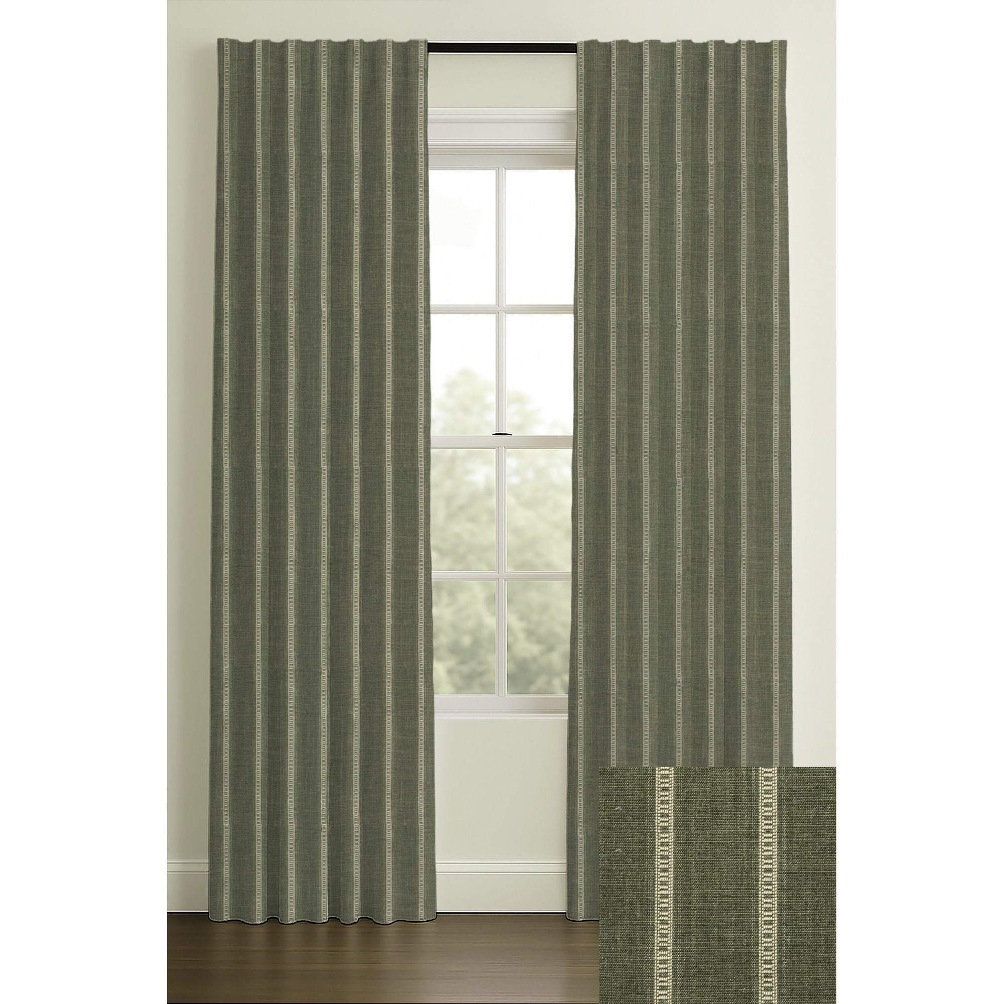 Rod Pocket/Back Tab Blackout Lining Modern Jacquard, Olive, 50" W x 84" L