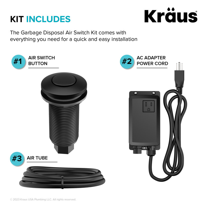 Matte Black Garbage Disposal Air Switch Kit with Push Button