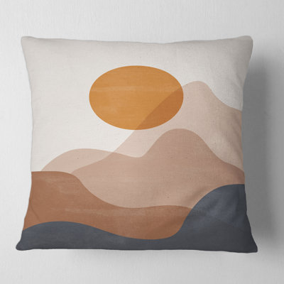 Abstrait lune rouge dans les montagnes aux tons de terre II - Coussin décoratif imprimé moderne