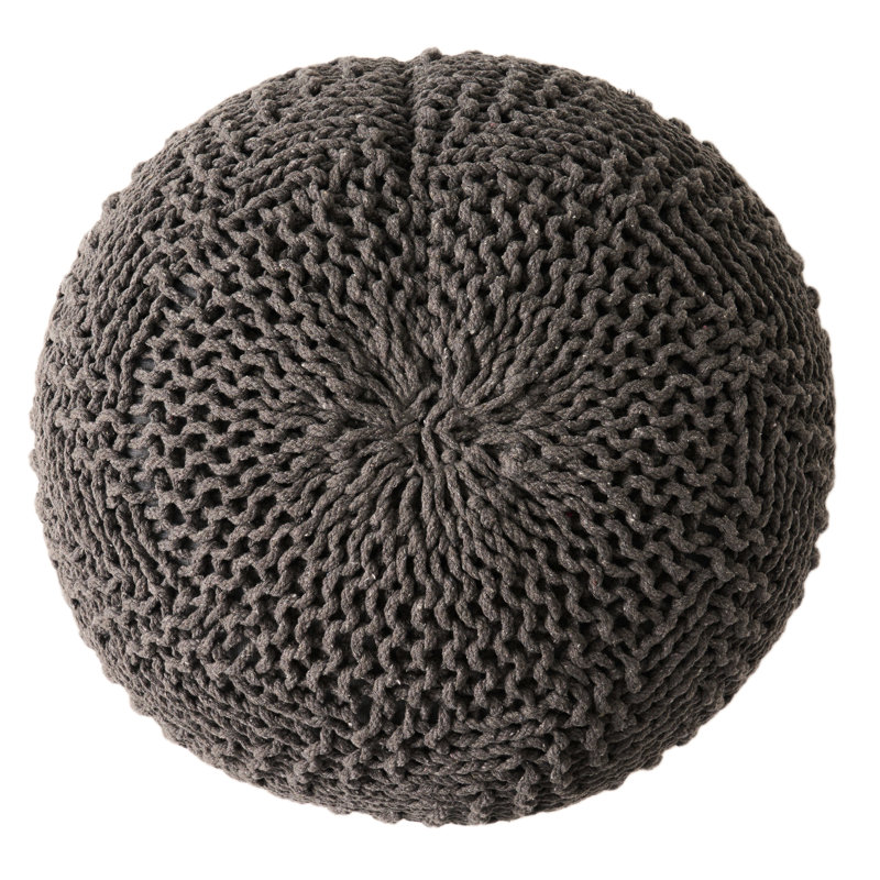 Dark Grey Handmade Knitted Pouf With Pet Covering - 20" X 14 Modern Knit Weave 20 Inch Charming