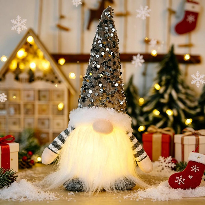 Gnome d'elfe de Noël avec lumière DEL, décorations de Noël pour la table de Noël, Gray