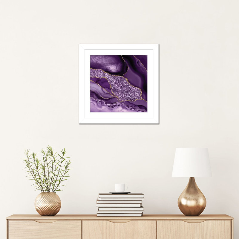Agate Glitter Ocean Texture III, White Open Corner Framed Paper, 16" H x 16" W x 1" D, White