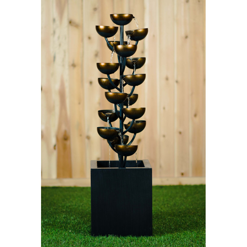 Multi Level Zinc Metal Stacked Cups Fountain, 37.5" H x 10.25" W x 10.25" D