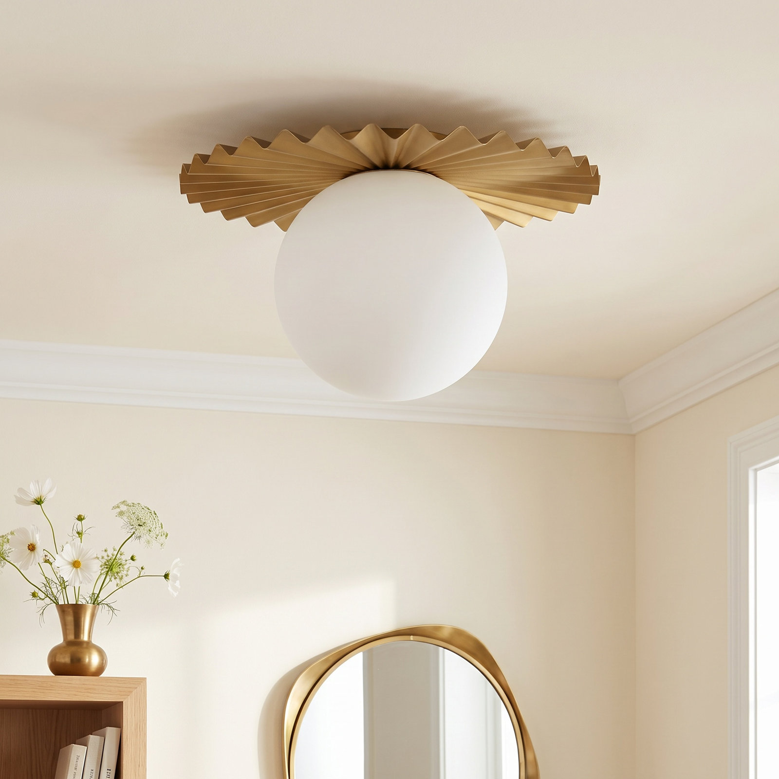 Laki Single Light Glass Flush Mount, 8.63" H x 13.88" W x 13.88" D, Brushed Gold