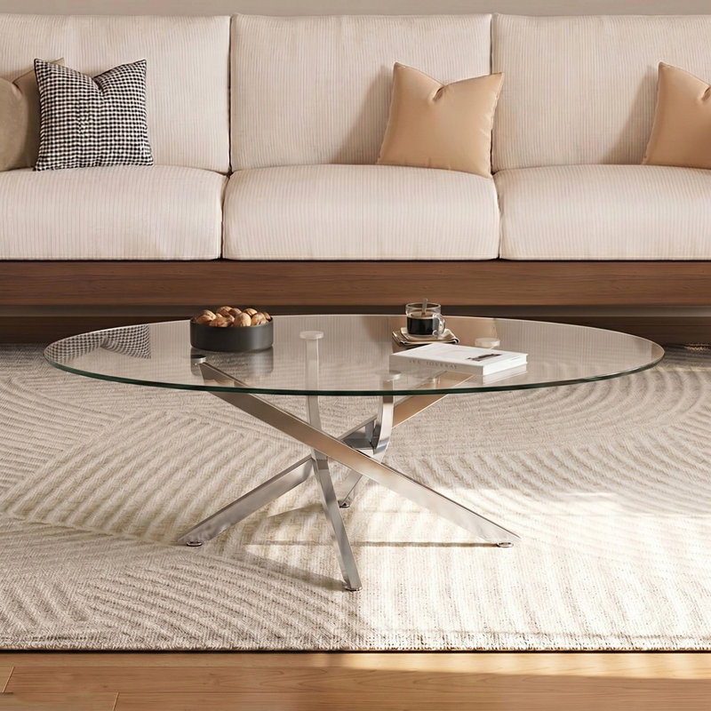 Table basse, table d'appoint en verre de 39,37 po avec pieds argentés, table à thé moderne pour le salon, Argent antique