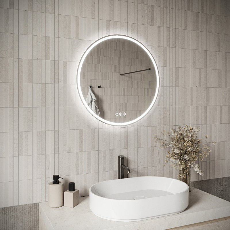 Streamline Round Frameless LED Bathroom Vanity Mirror with Defogger, Dimmability, Colour Temperature Change