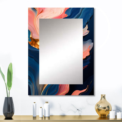 Rose et or liquide encre Abstraction V - miroir décoratif à encre liquide, grand miroir mural rose, impression d'art en métal