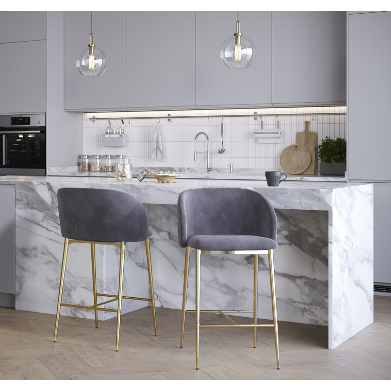 Terrance Upholstered Counter Stool with Metal Frame (Set of 2), Gray/Gold