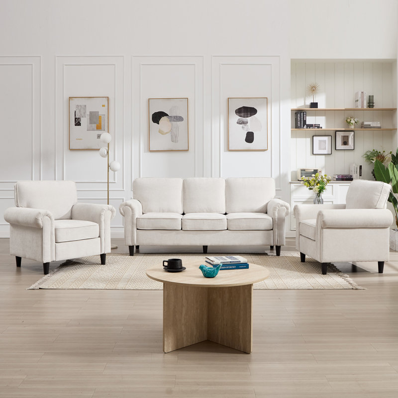 3 - Piece Modern Living Room Set Upholstered Sofa Armchair, Beige