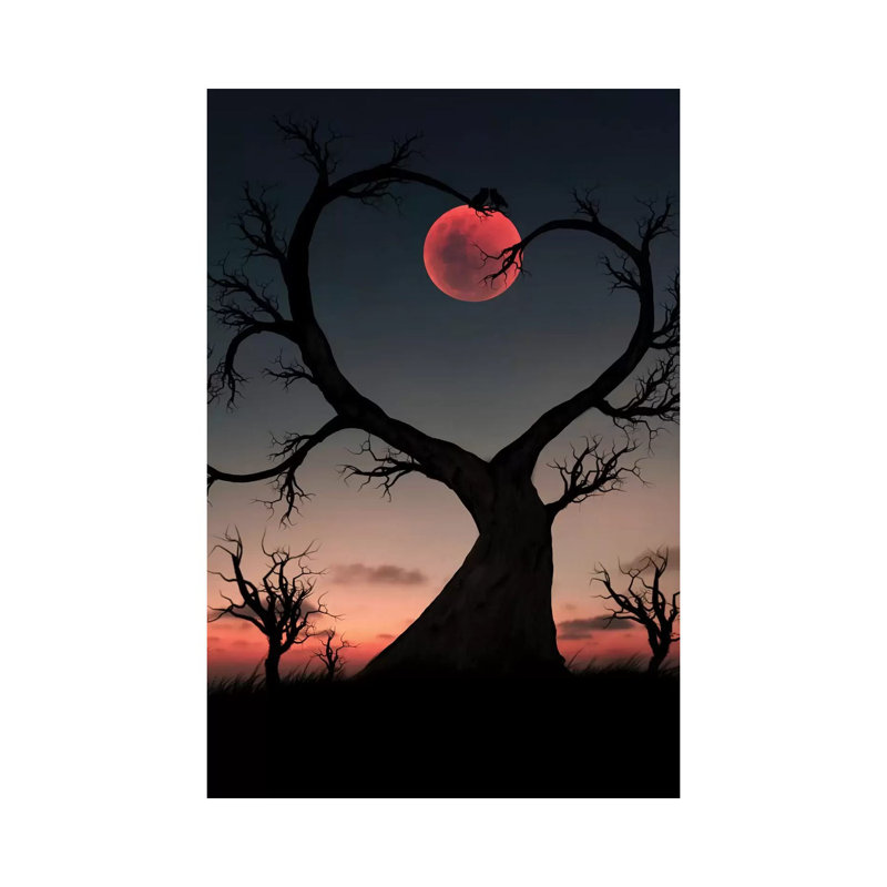 Arbre et hibou par Abdullah Evindar - reproduction, H 18 po x l 12 po x 1,5 po