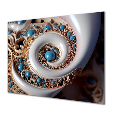 «Swirling Whirl», art mural bleu abstrait et spirales abstraites