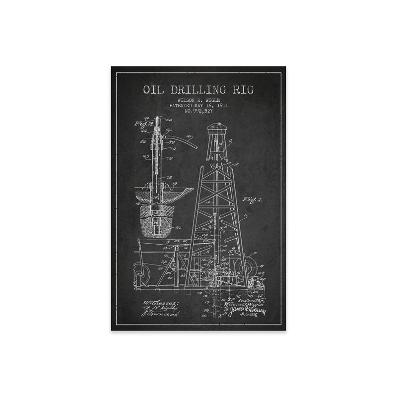 «Oil Rig Charcoal Brevet Blueprint» par Aged Pixel - peinture sans cadre