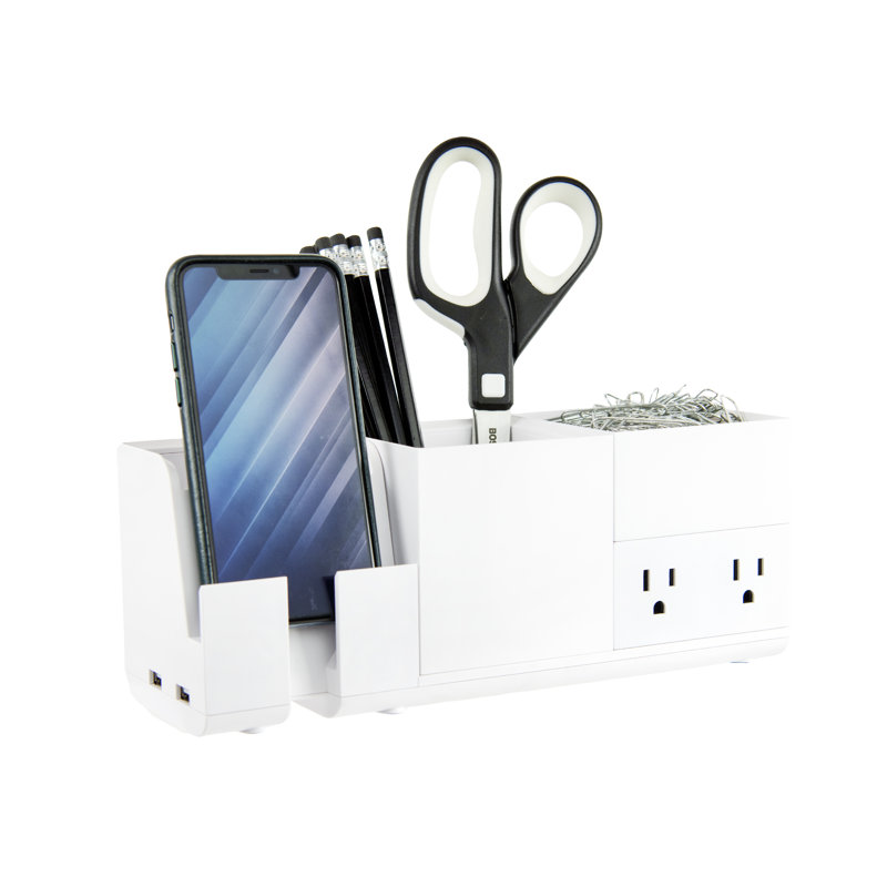 Areebah Plastic Desk Organizer, White, 6.3" H x 10.75" W x 6.3" D