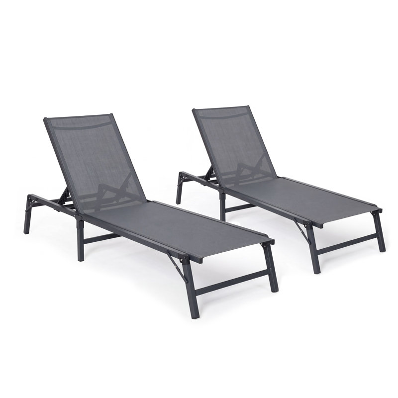 Chaise longue d'extérieur réglable en 5 positions Textilene (ensemble de 2) , Grey