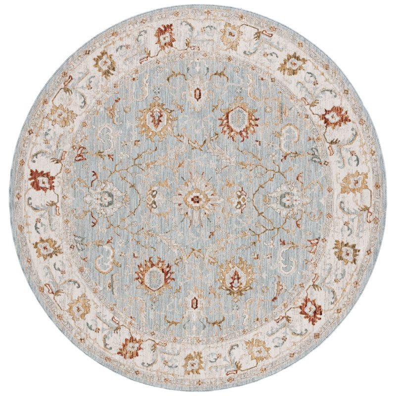 Tapis oriental en polyester bleu / or Xanthi, Rond 6 pi 7 po