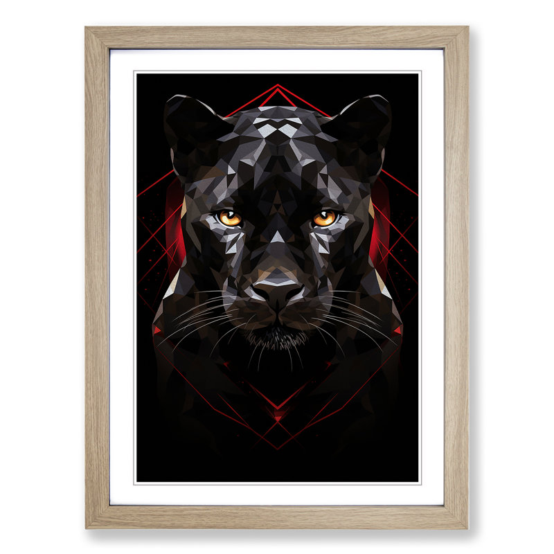 Panther Geometric No.2 - Single Picture Frame Print on Wood, 34cm H x 25cm W x 2cm D, Oak