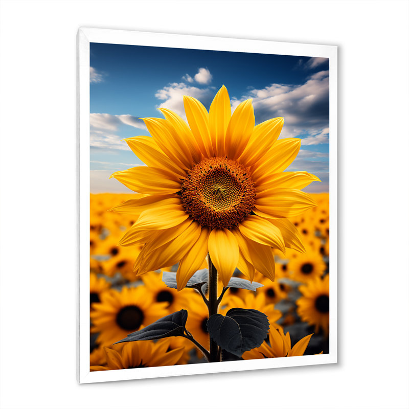 Tournesols jaunes dansant de Benjamin - impression, H 32 po x l 16 po x P 1 po, Cadre photo blanc
